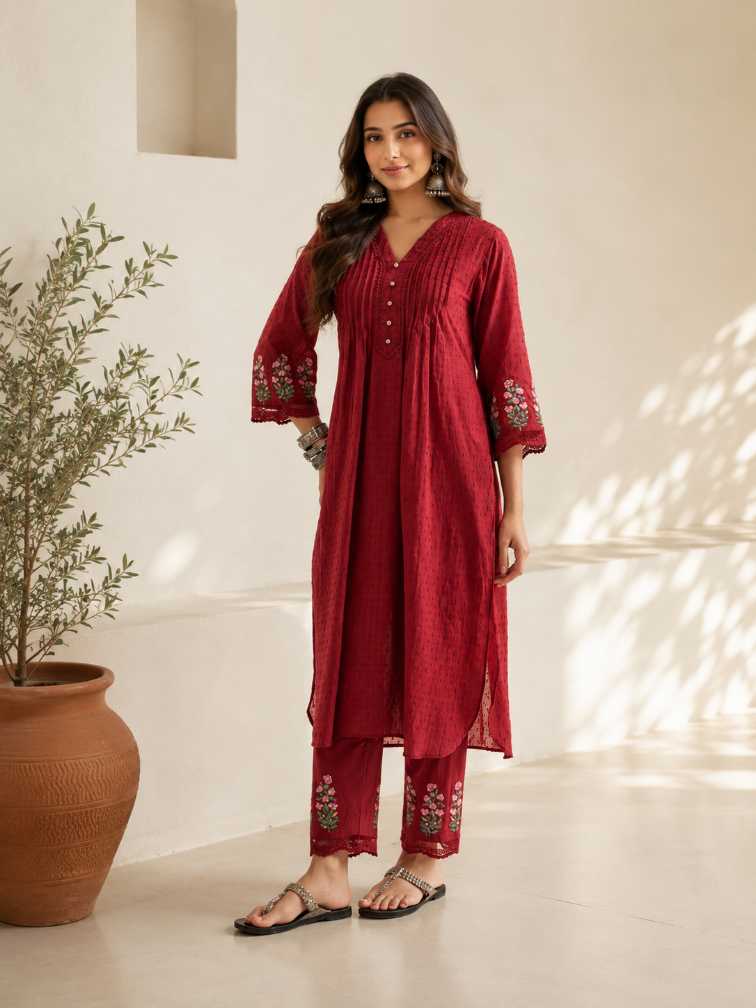 Ruby Meher Embroidered Kurta Set with Floral Dupatta