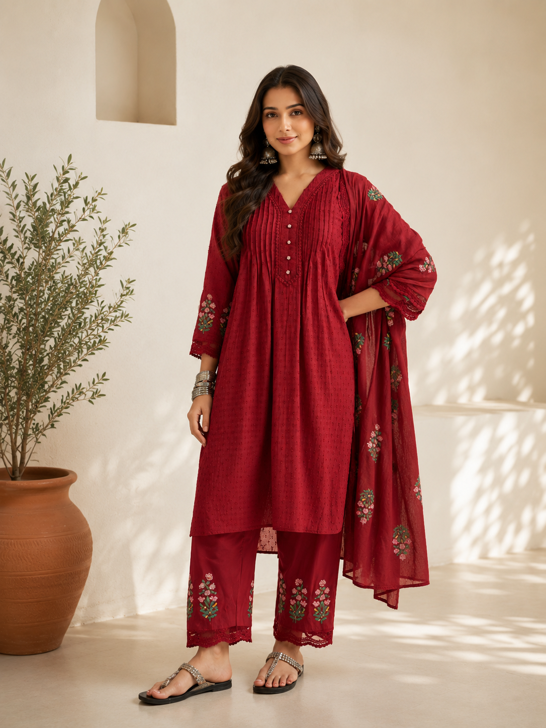 Ruby Meher Embroidered Kurta Set with Floral Dupatta