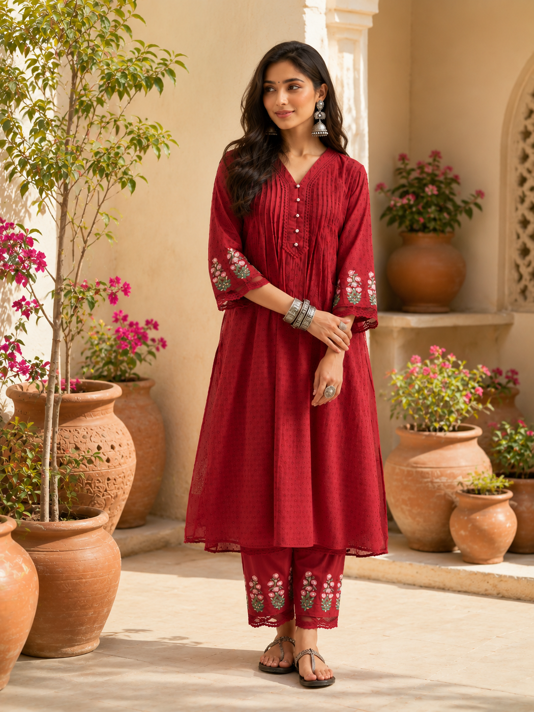 Ruby Meher Embroidered Kurta Set with Floral Dupatta