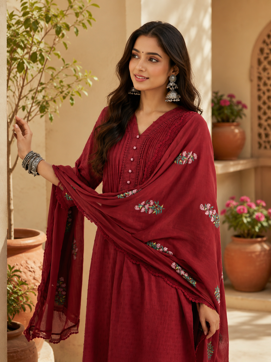 Ruby Meher Embroidered Kurta Set with Floral Dupatta
