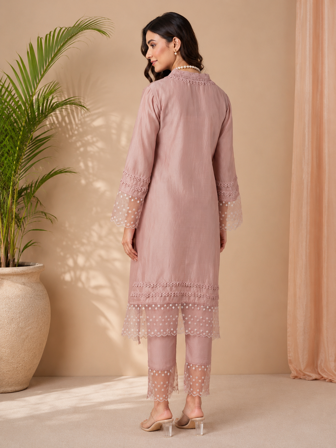 Blush Noor Embroidered Kurta Set with Organza Dupatta