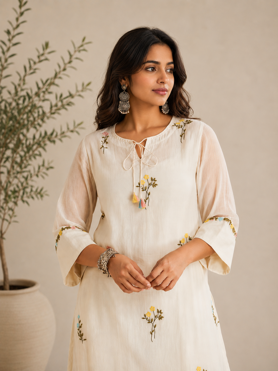 Ivory Flora Printed Kurta Set with Printed Palazzo