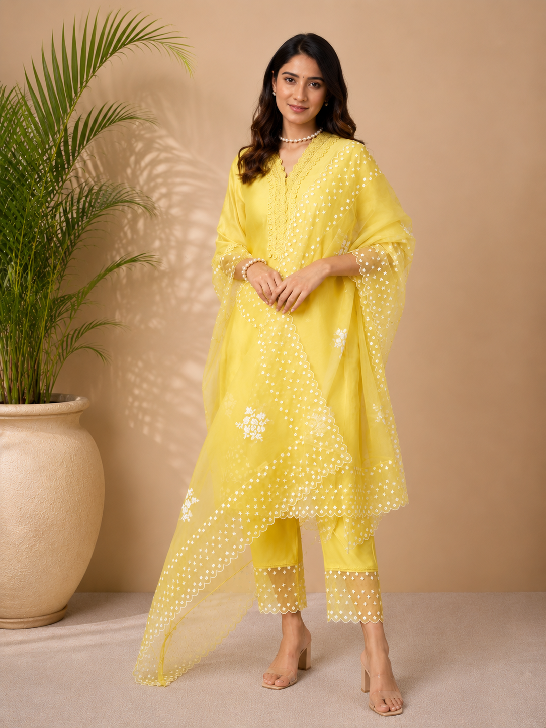 Sunshine Noor Embroidered Kurta Set with Organza Dupatta