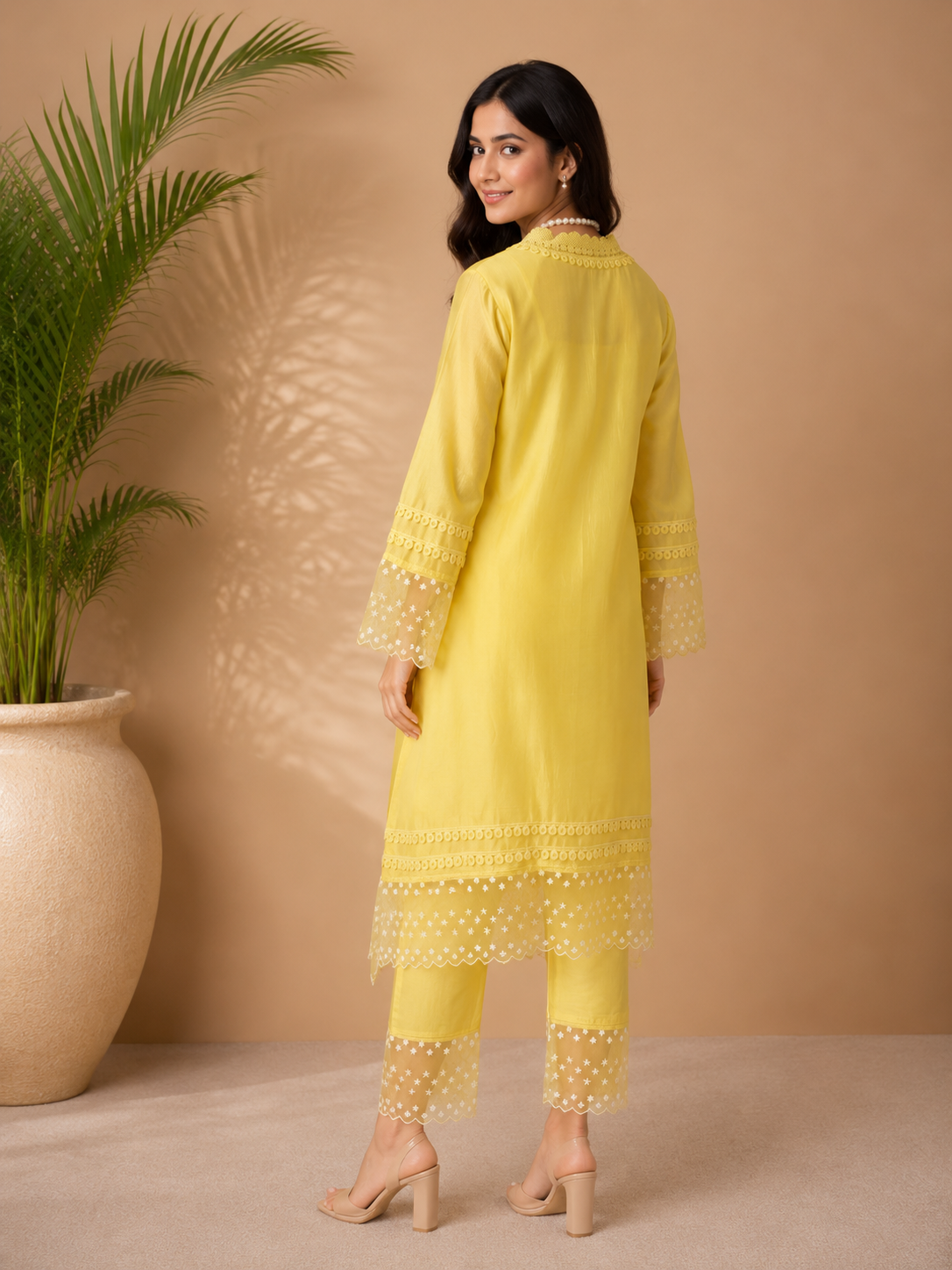 Sunshine Noor Embroidered Kurta Set with Organza Dupatta