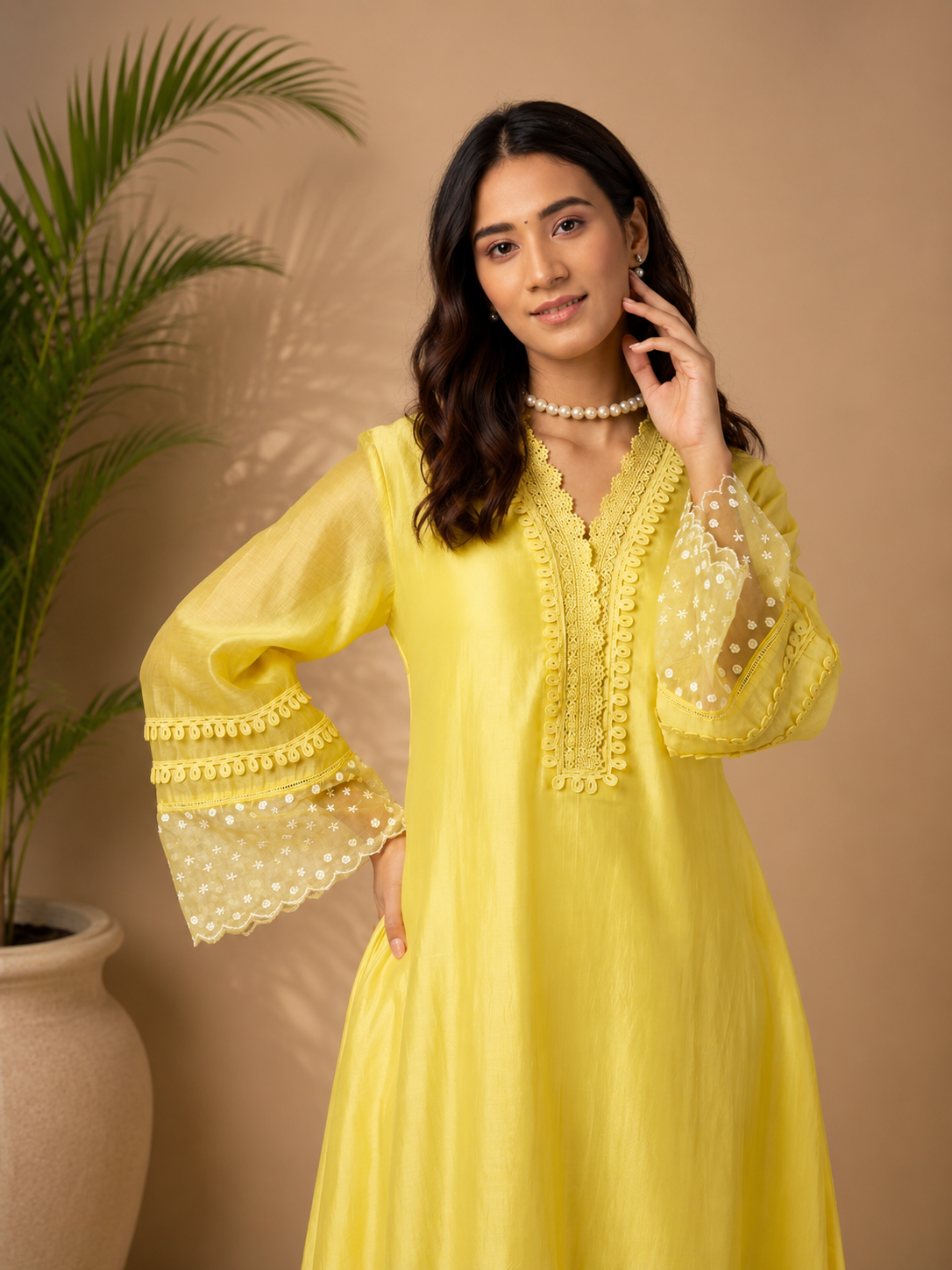 Sunshine Noor Embroidered Kurta Set with Organza Dupatta