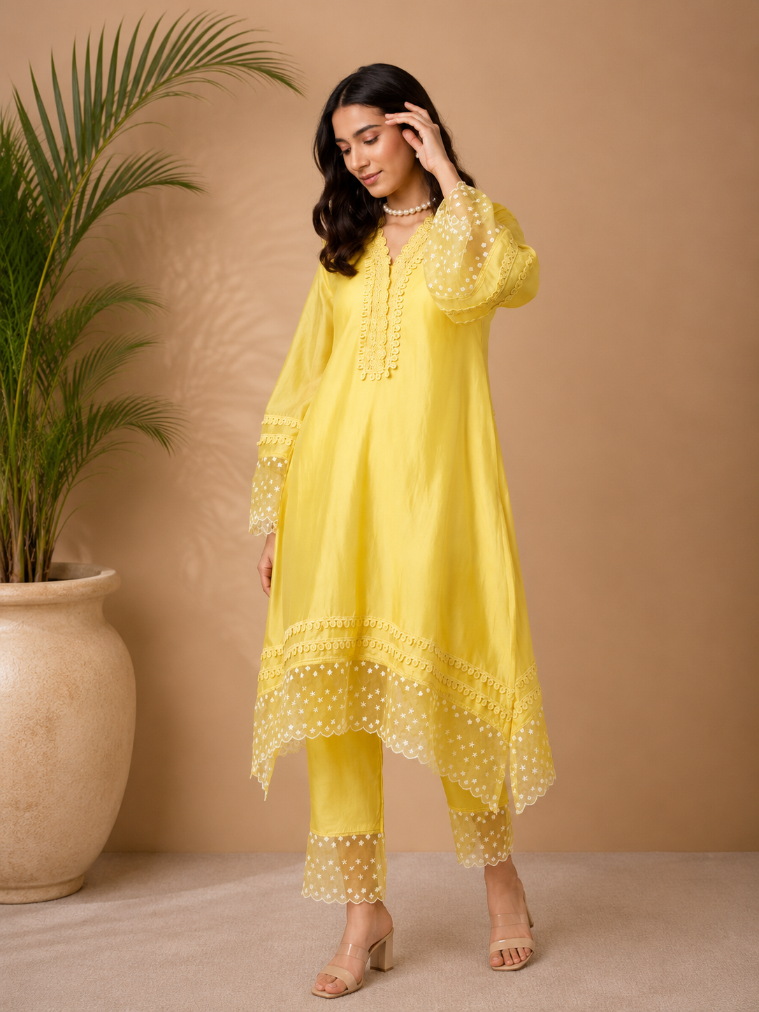 Sunshine Noor Embroidered Kurta Set with Organza Dupatta