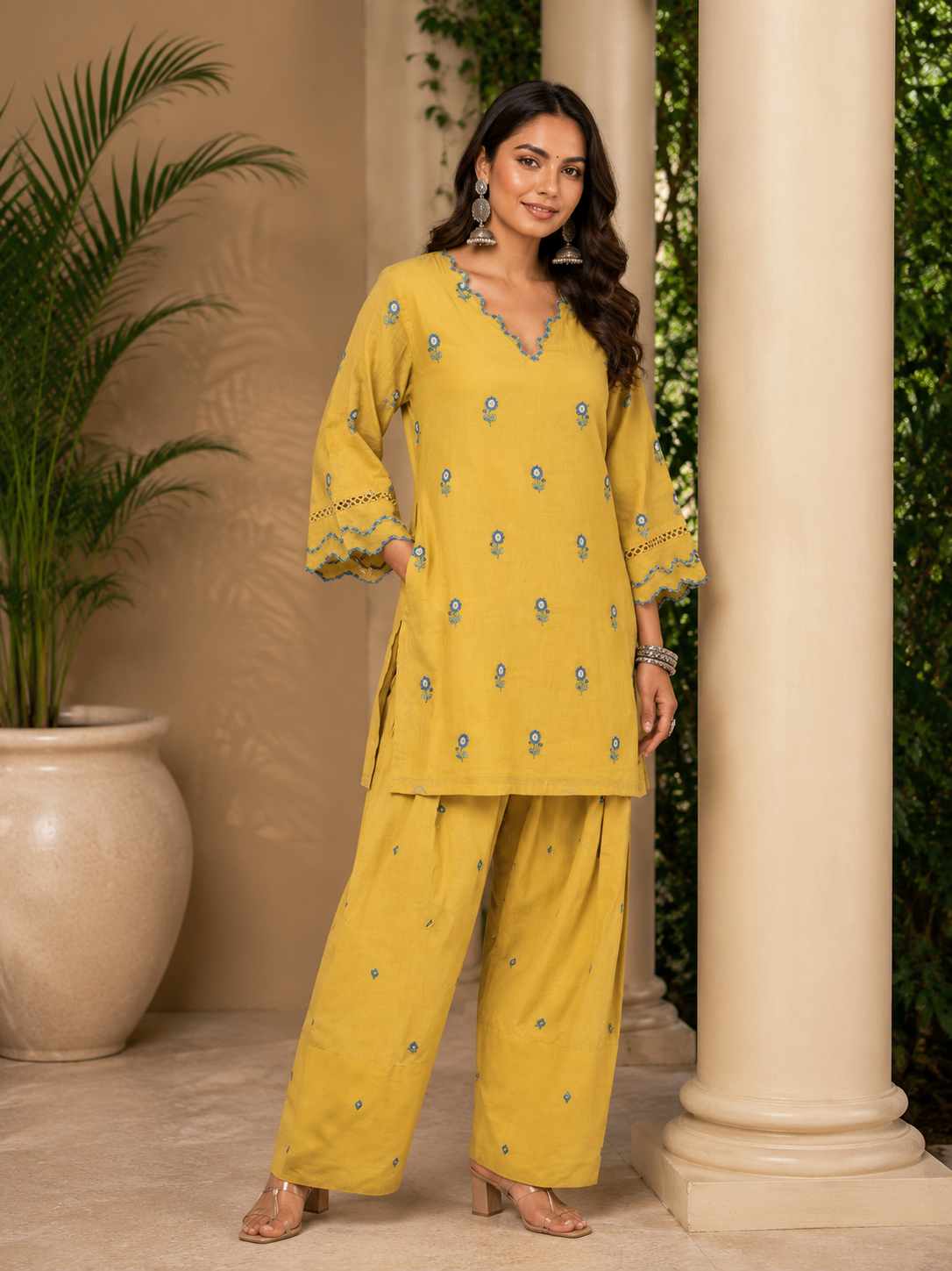 Mustard Yellow Embroidered Kurta Set With Dupatta