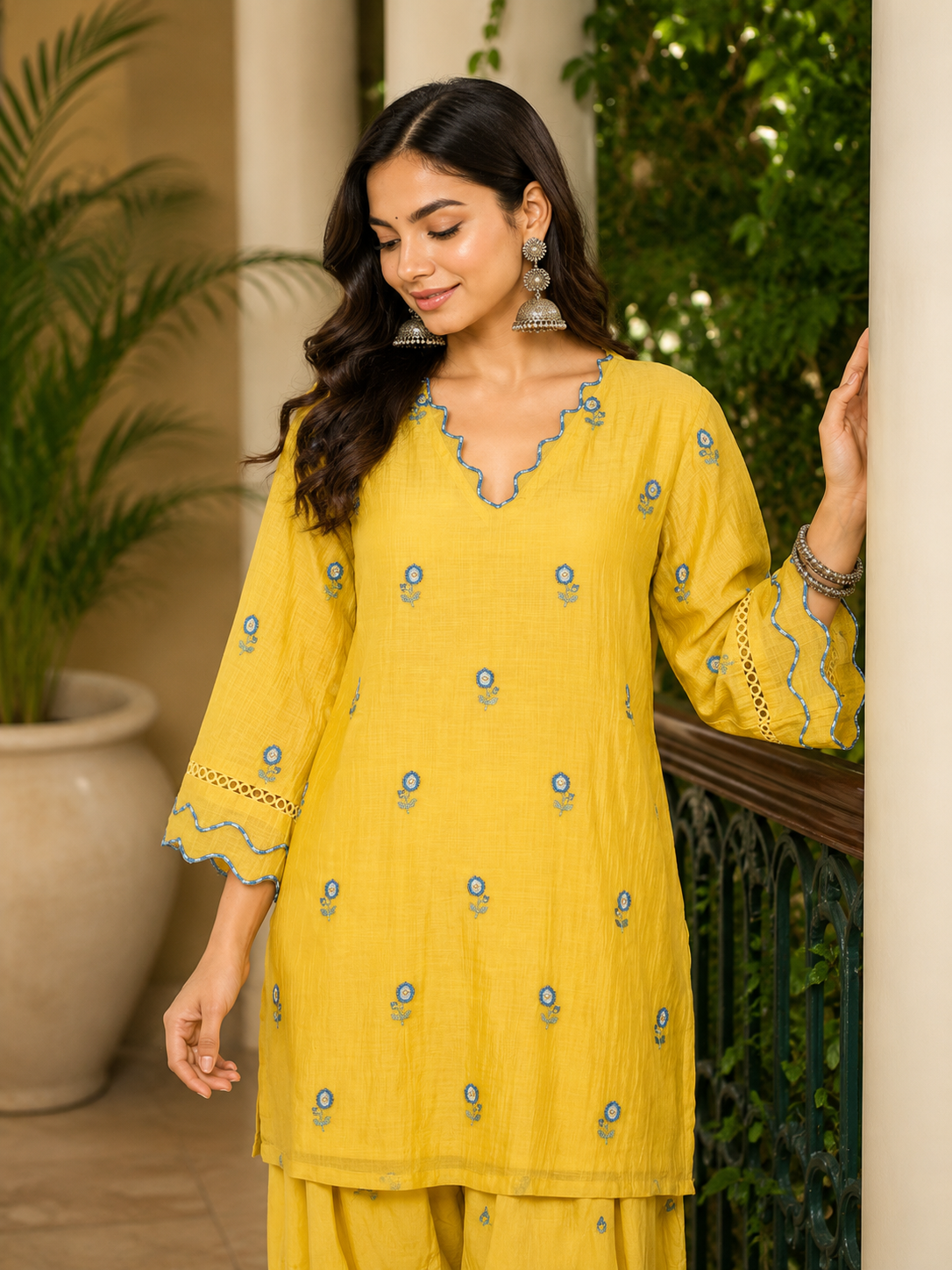 Mustard Yellow Embroidered Kurta Set With Dupatta