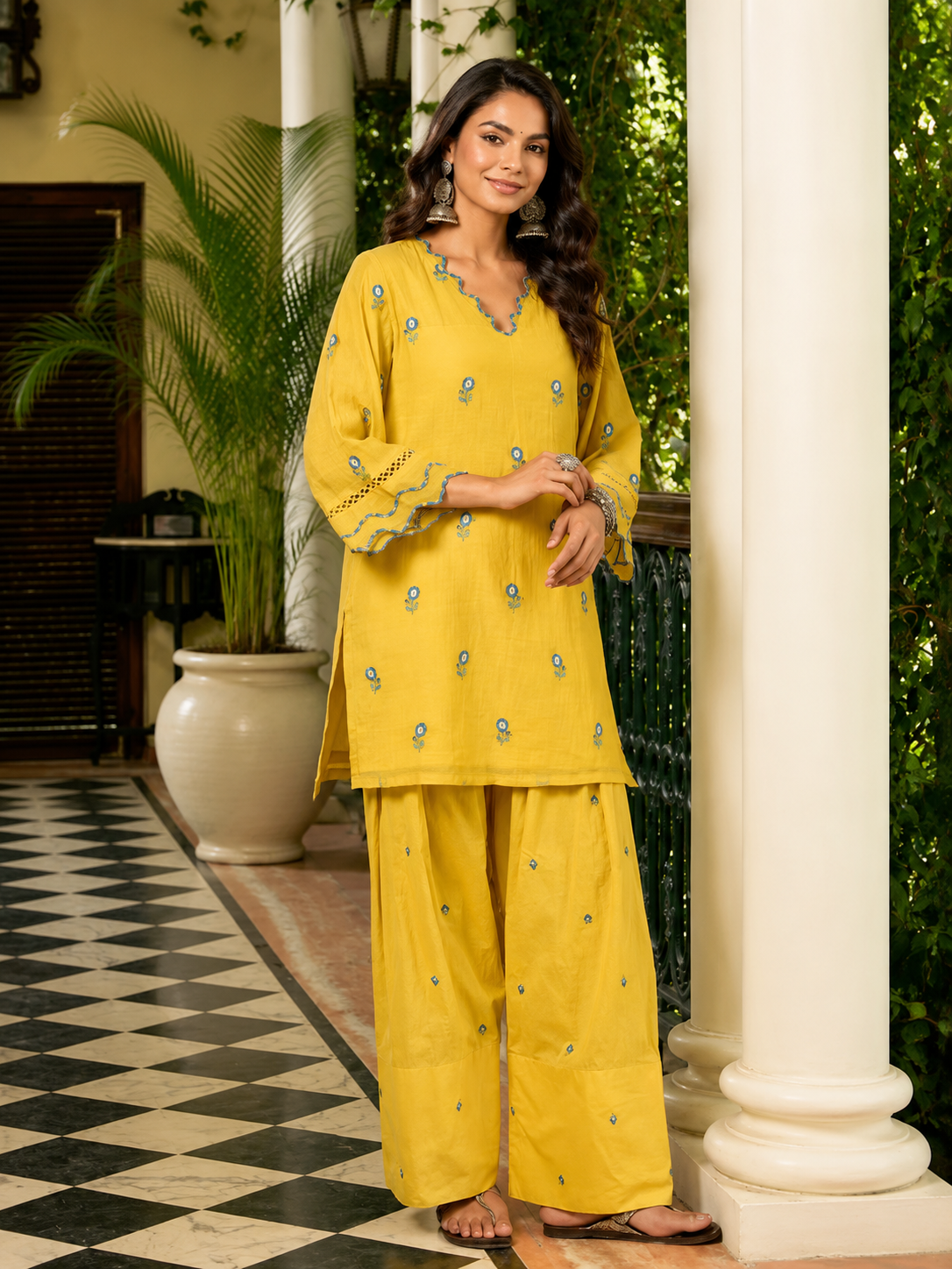 Mustard Yellow Embroidered Kurta Set With Dupatta