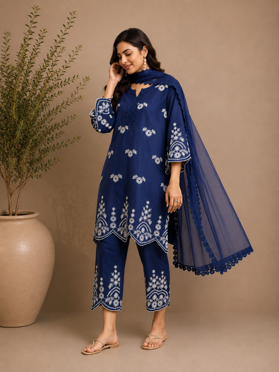 Midnight Noor Embroidered Kurta Set with Organza Dupatta