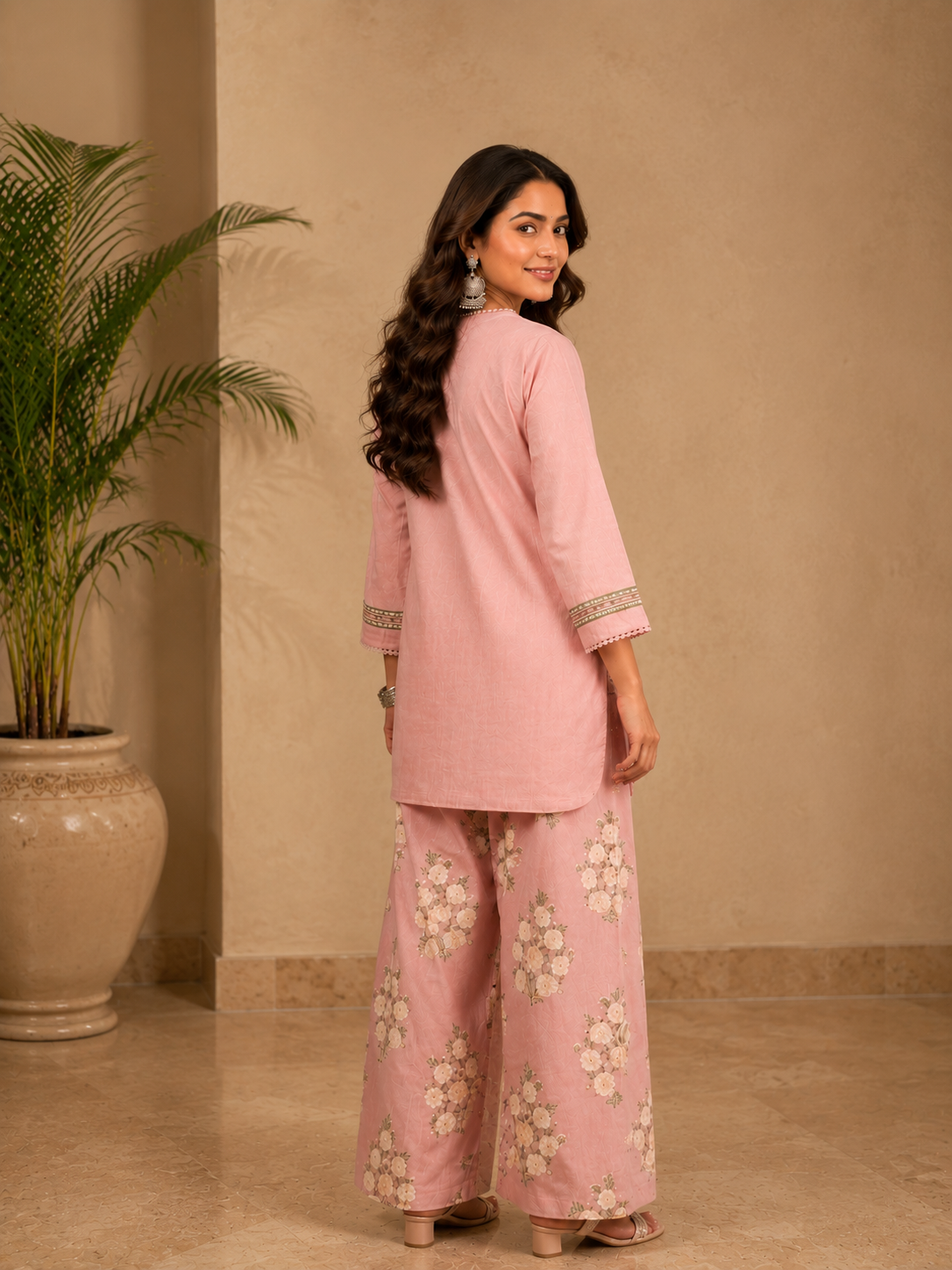 Rosé Meher Floral Kurta Set with Printed Palazzo & Dupatta